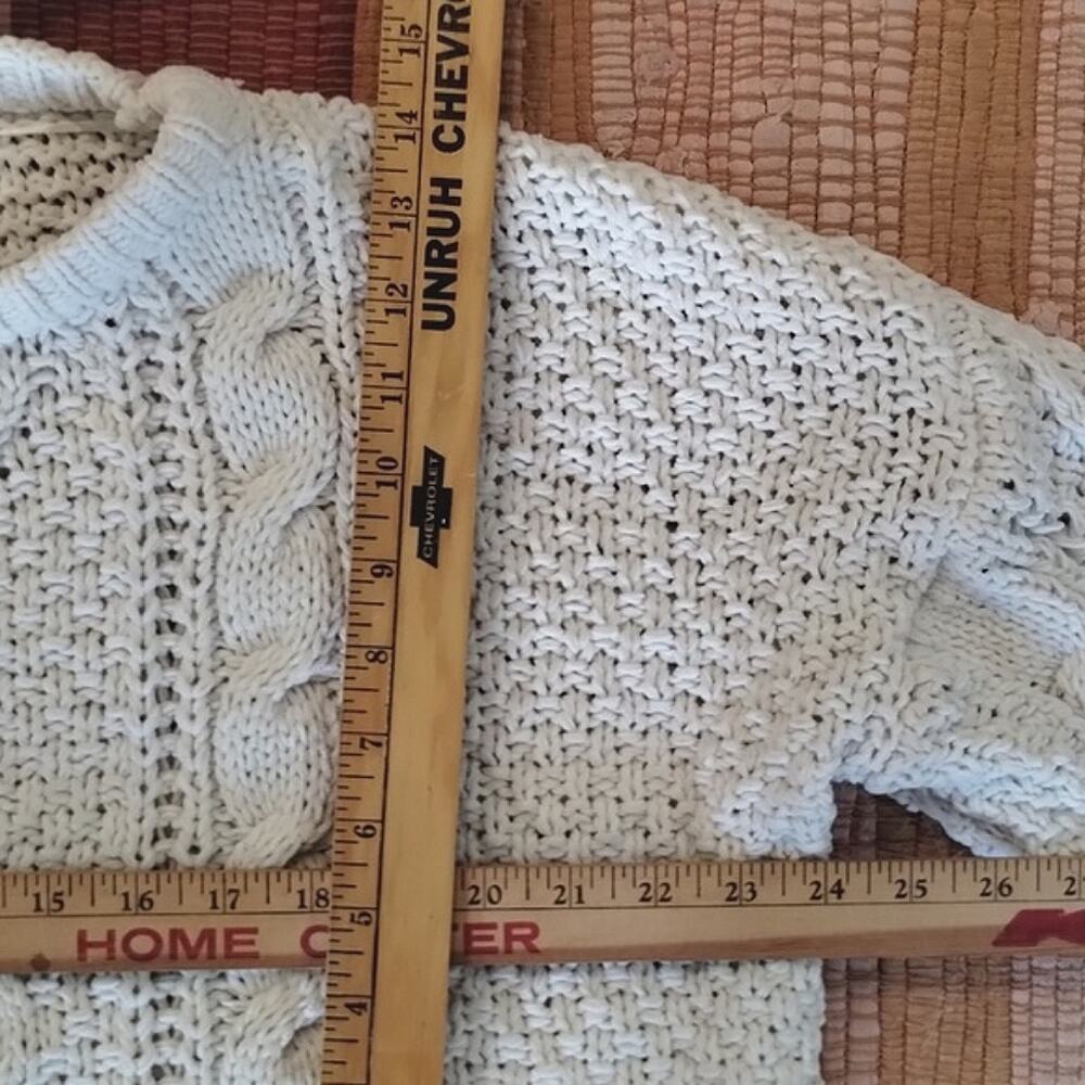 Papermoon NNT Cora Cropped Cable Thick Loose Knit Ivory Crewneck Sweater S - Picture 9 of 15
